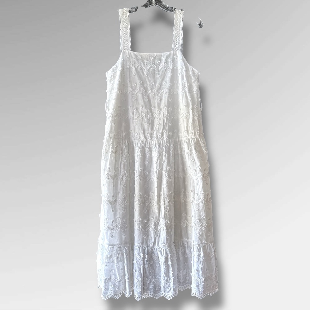 Zara White Embroidered Lace Boho Midi Dress Size Small - Picture 4 of 13